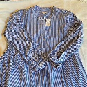 J Crew Cotton Blue Striped Button Down Tierd Dress